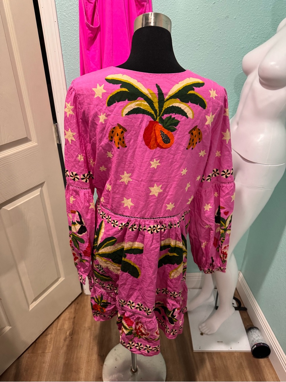 Farm Rio Leopard Forest Linen-Blend Mini Dress - Picture 5 of 7